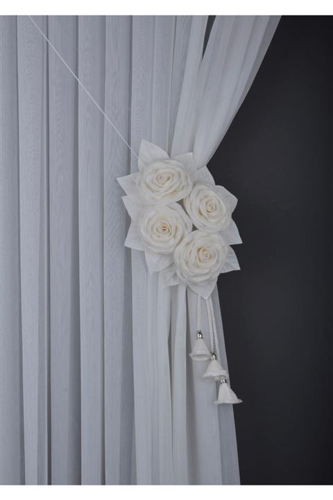 Saççax Exclusive Krem Renk Kruvaze Perde Gülü