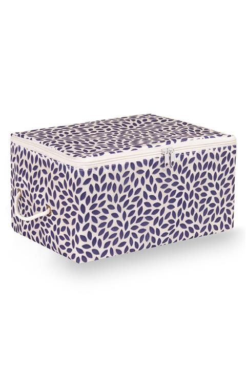 Rek Home Küçük Boy Lacivert Yaprak Baskılı Hurç 30x22x18