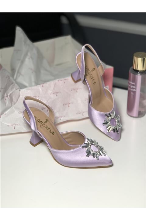 Modabu Ayakkabı Amina Model Lila Saten Taşlı Ayakkabı