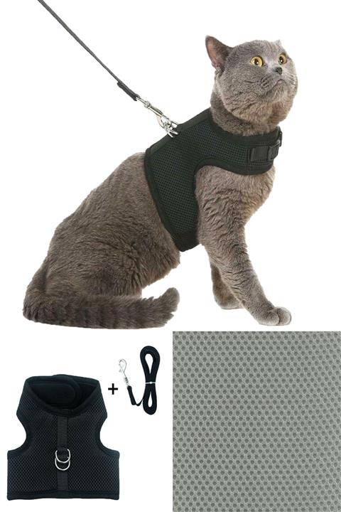 Carneil Açık Gri Air File Yeni Nesil Nefes Alabilen Kedi Göğüs Tasma Seti - Medium-orta Beden