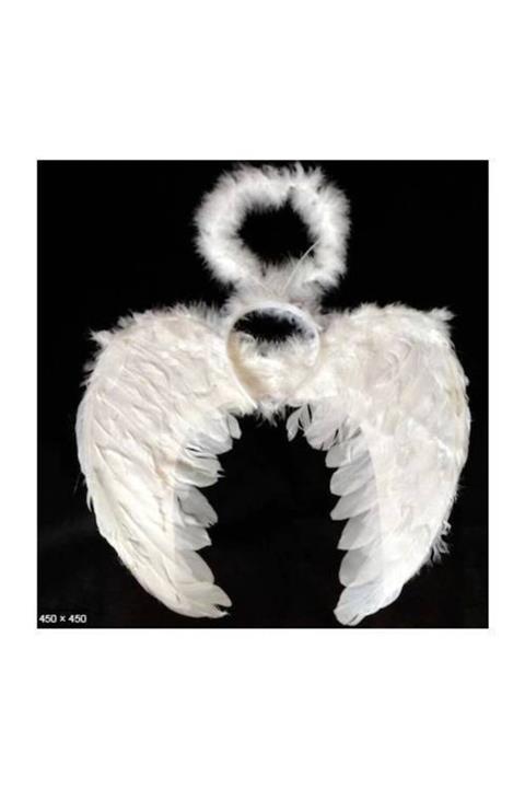 Acenter Beyaz Renkli Tüylü Bebek Melek Kanadı Ve Tacı 30x45 Cm