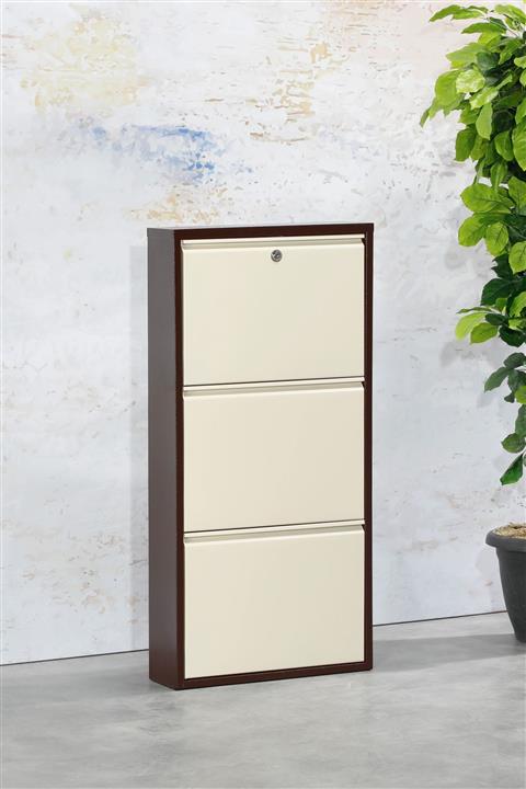 AE Store 3'lü Kilitli Kahve Krem Metal Ayakkabılık