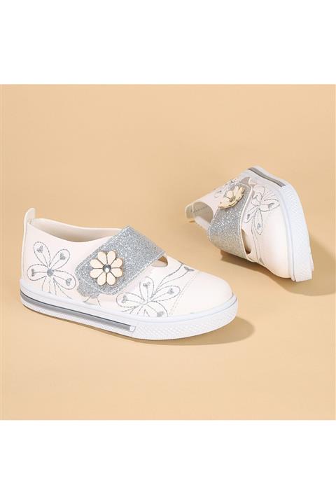 Kiko Kids Kız Çocuk Beyaz Cırtlı Babet 1214