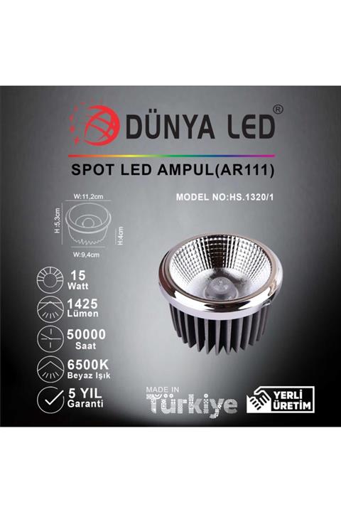 DÜNYA LED Hs.1320/1 15w Ar111 Spot 6500k Beyaz Işık