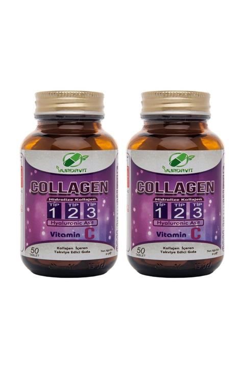 Yurdavit Hidrolize Collagen 900 mg Type (tip) 1-2-3 Hyaluronic Acid Vitamin C 50 Tablet 2 Kutu