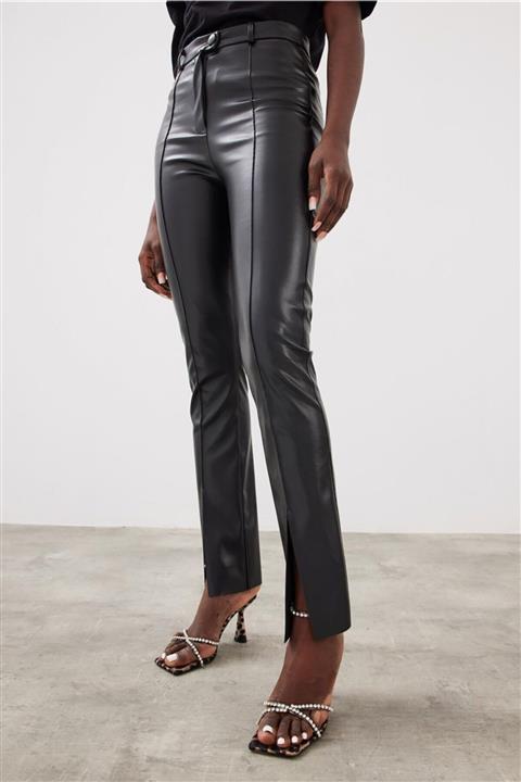 Madmext Mad Girls Siyah Yırtmaç Detaylı Deri Pantolon Mg1311