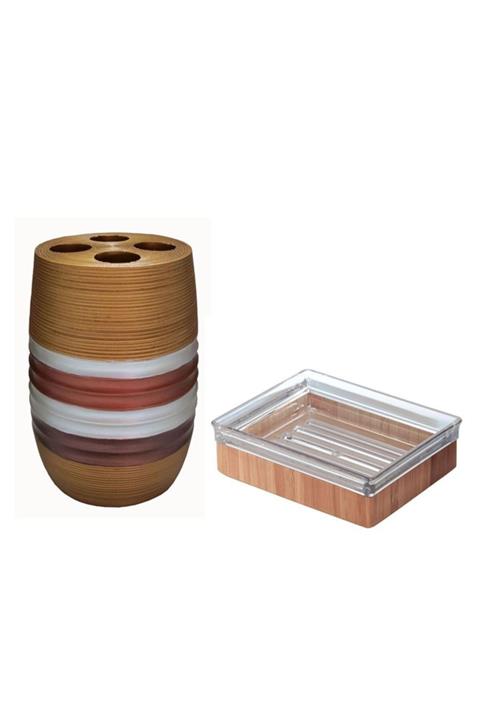 Bosphorus 2li Banyo Seti Metalik Ve Bambu Model