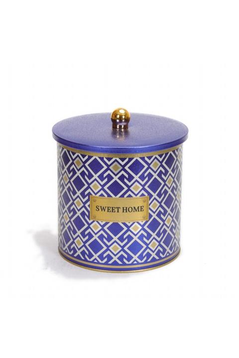 EVLE Sultan Desenli Yuvarlak Çok Amaçlı Metal Erzak Saklama Kabı 4.5 Lt - Mavi