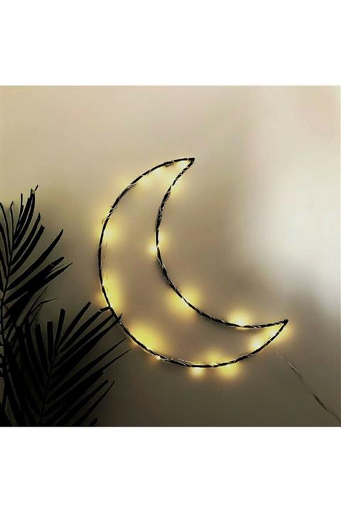 LALEZEN Metal Ay Aydede Hilal Led Işıklı Pilli Dekoratif Aydınlatma Gece Lambası