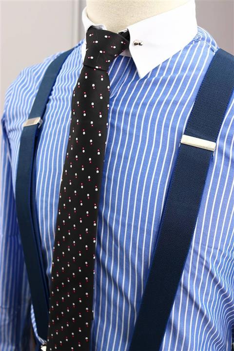 ROMASTER Lacivert Renk Yan Çizgi Detaylı Erkek Pantolon Askısı