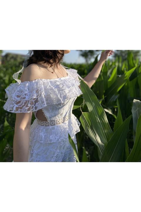 berissima bride Fırfır Detaylı Dantel Kaplı Nikah Elbisesi