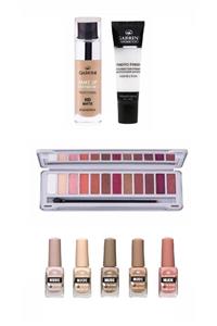 Gabrini Hd Matte Fondöten 01 & Photo Finish Makyaz Bazı & Nudes Far Paleti Ve Oje Hediyeli