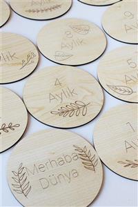 Enjoymydesign Floral Ahşap Aylık Bebek Hatıra Kartları 13 Adet