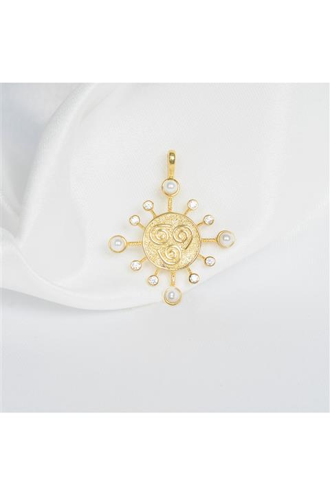 Alisa Silver World Hava Simgeli Taşlı Gold Kolye Ucu 925 Ayar Gümüş