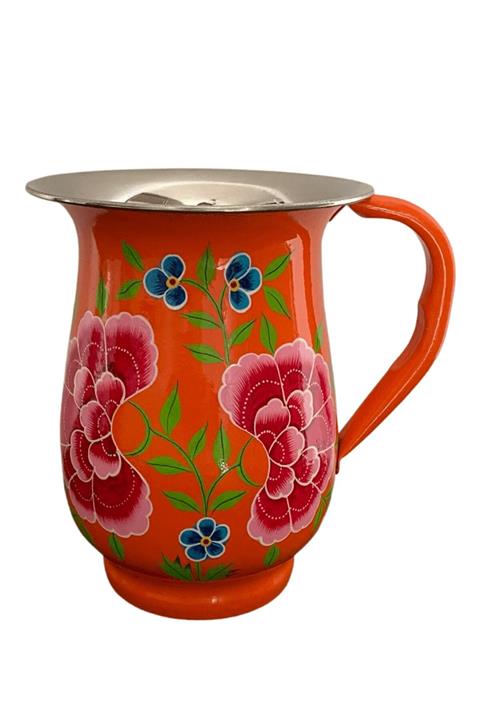 DEDEMİN EMAYELERİ Emaye Sürahi Turuncu Çiçek