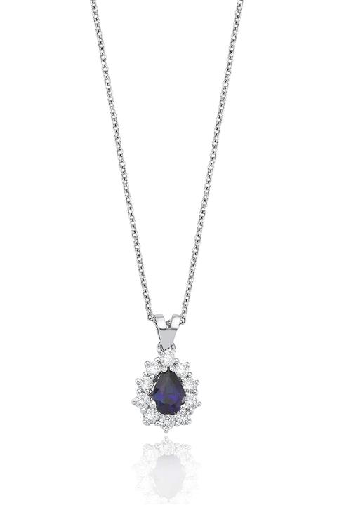 Markiz Mücevherat 0.29 Carat H-sı Pırlanta 0.52 Carat Safir Anturaj Beyaz Altın Kolye