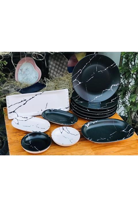 pembişmutfağım 6 Kişilik 12 Parça Mermer Desen Kahvaltı Takımı