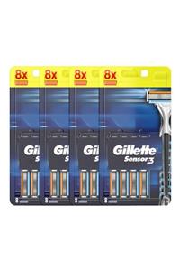 Gillette Sensor3 8'li Tıraş Bıçağı X 4 Adet (MAKİNE/SAP YOKTUR)