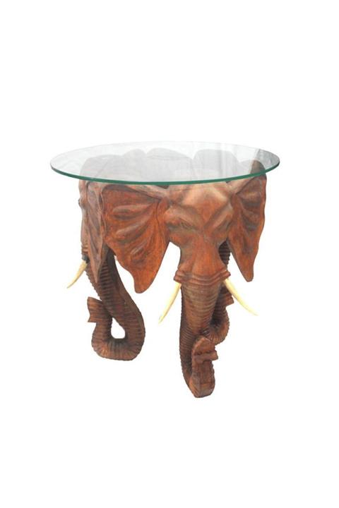 trendyshopping 60 Cm Ahşap Fil Kafası Dekoratif Sehpa Ev Ofis Hediyelik