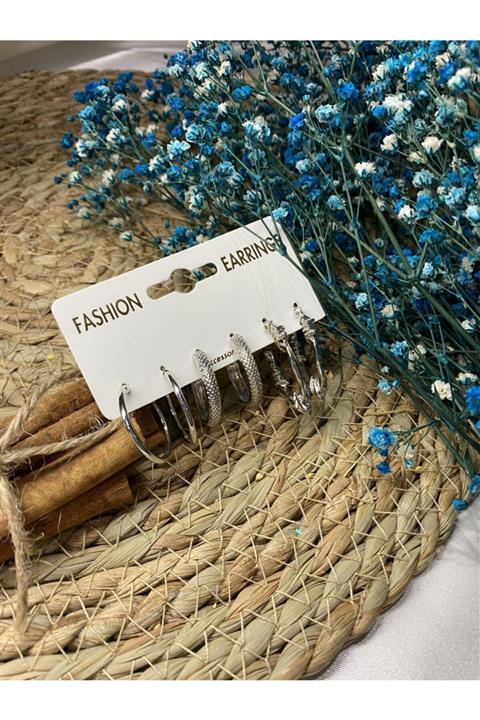 ABELLA JEWELRY Kadın Gümüş Çelik Halka Küpe 6'lı