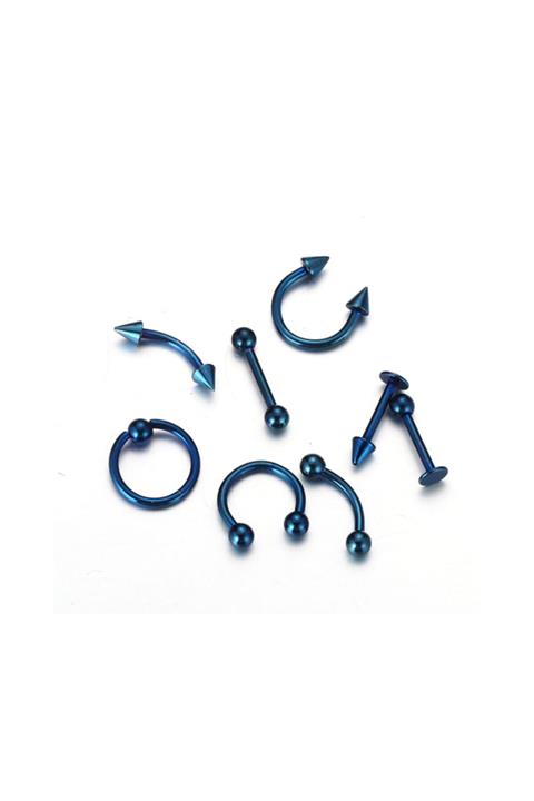 Chavin Mavi Bayan Erkek Çelik Kaş Burun Kulak Çene Piercing ec83mv