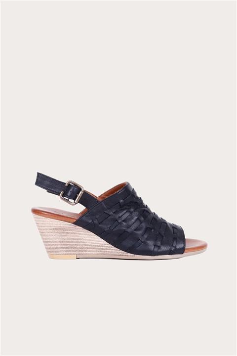 Bueno Shoes Bueno Siyah Khv-bej Deri Kadın Dolgu Topuklu Sandalet