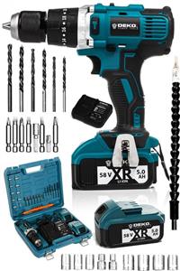 DEKOPRO POWER TOOLS Alman 58 V 5 Ah Darbeli Çift Akülü Şarjlı Vidalama Matkap 13mm + 24 Parça Set