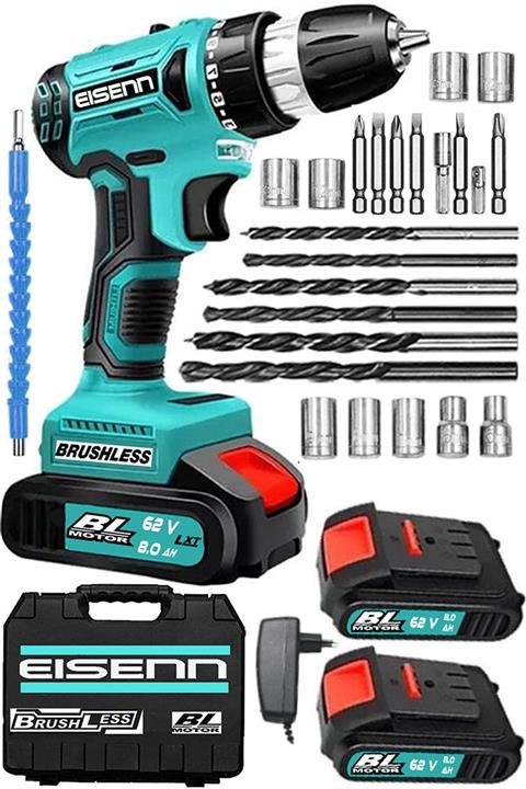 Eisenn Germany Technology Brushless Kömürsüz 58 V 8 Ah Bl-motor Blue Samsung Çift Akülü Matkap Usta Seti