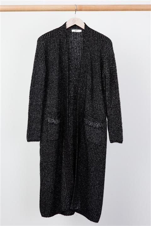 Tığ Triko Simli Hırka Siyah