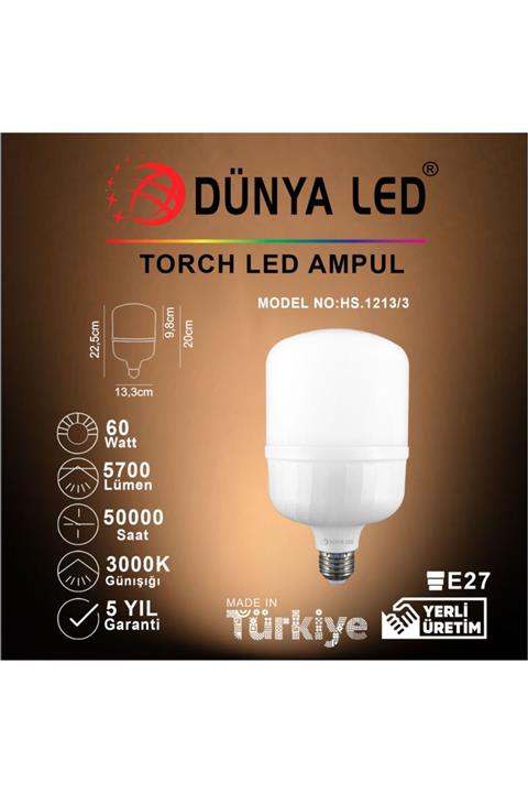 DÜNYA LED Hs 1213/3 60w E-27 Led Torch Ampul 3000k Günışığı