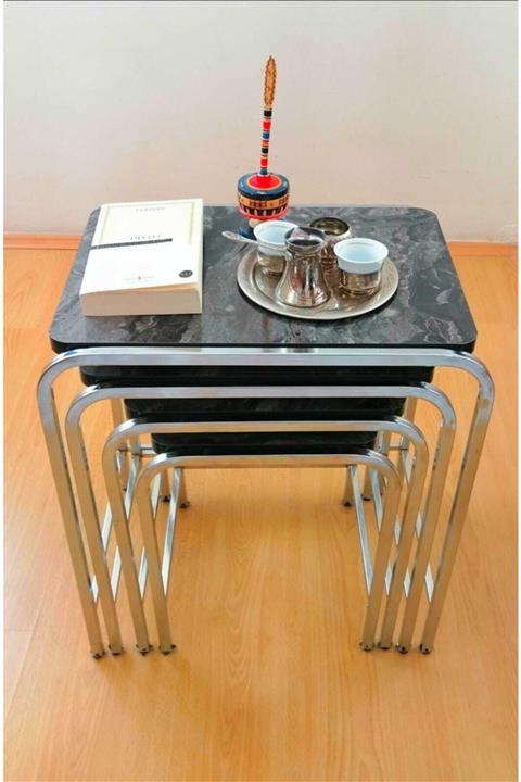 HOMEBELLA Mermer Desenli Krom Ayak Zigon Sehpa Kaliteli Kaynak