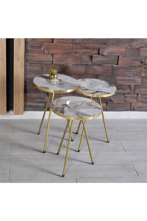 İZMİR ALİNDA MOBİLYA Metal Ayaklı 3’lü Zigon Sehpa