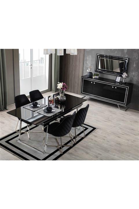 ERKAN GRUP MOBİLYA Lacos Siyah Yemek Odası Takımı