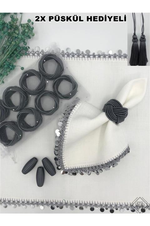 miraç tekstil Peçete Yüzük Halkası Burgulu 8'li Antrasit