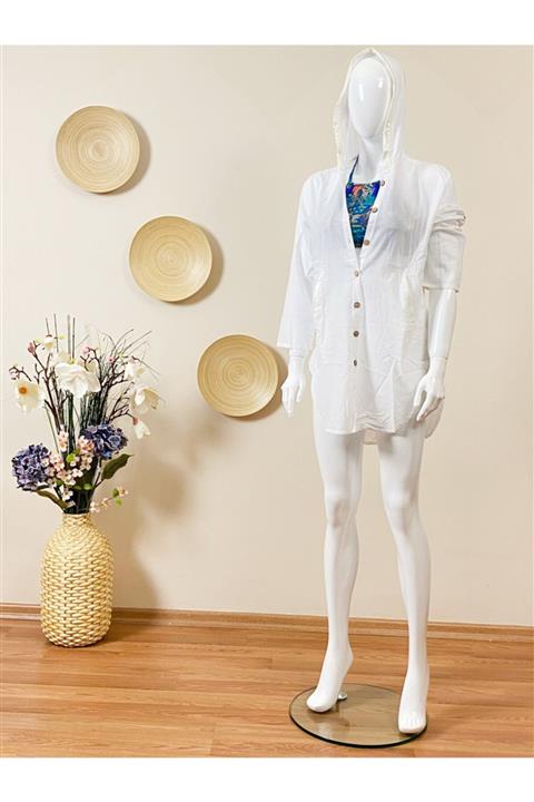 Vero Ninco Kadın Keten Kapşonlu Pareo Ceket