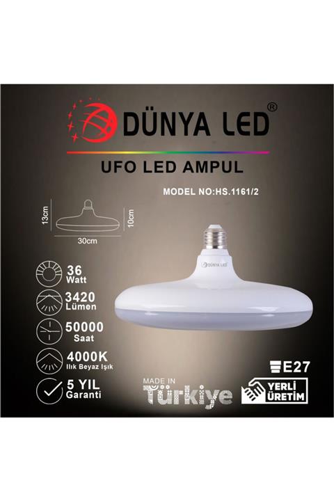DÜNYA LED Hs.1161/2 36w Ufo Tipi Led Ampul E-27 4000k Ilık Beyaz Işık
