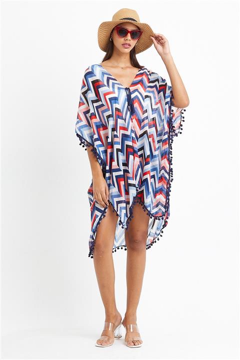 Jineps Geometrik Desenli Pareo Mavi Renk 01245