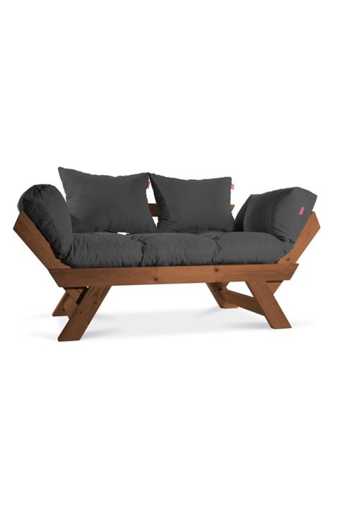 Mobildeco Kombin Wood Ahşap Iki Kişilik Kanepe Koyu Ceviz/Füme