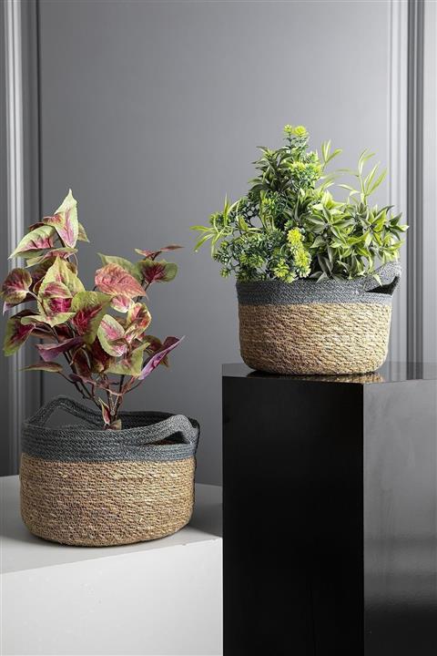 HOMENIVA 2 Boy El Örmesi Naturel Hasır Saksı Sepet