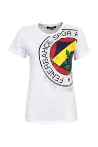 Fenerbahçe Beyaz Bayan T-Shirt Kadın Trıbun Yarım Logo T-Shirt-A-001-0-34