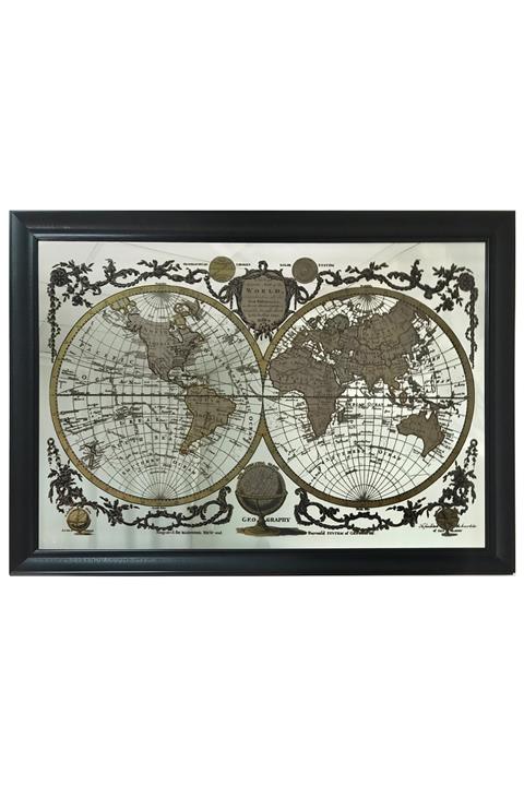 YKN DESİGN Siyah Ali Yıkın Haritalı Duvar Aynası 150x107 cm