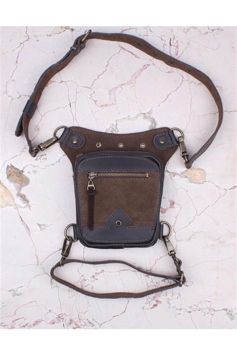 Crow'sRoom Handmade Deri Bel Ve Bacak Çantası -Küçük Model Koyukahve&kahve