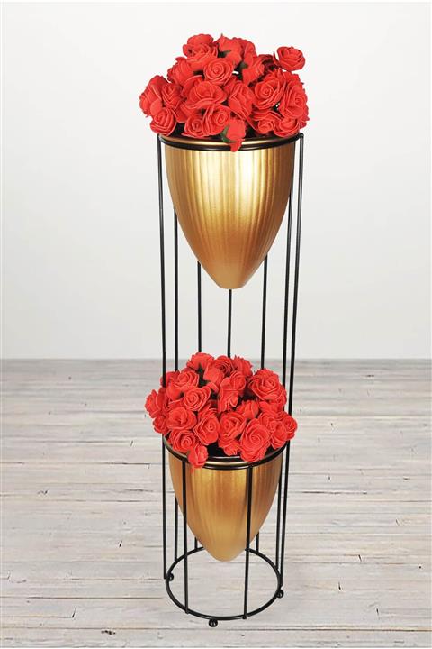VENON Home Saksı Buse 010 2 Katlı Uzun Siyah ( Gold Saksı )
