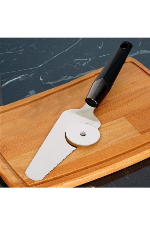 Farilya Concept Black Siyah Saplı Pizza Ruletli Spatula, Pizza Pasta Servis Spatulası