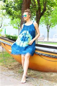 YILSOY TEKSTİL Yuvarlak Desenli Ip Askılı Batik Elbise
