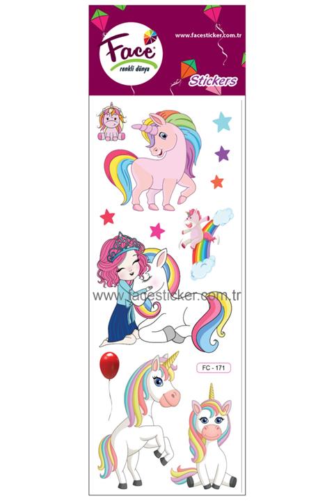 Face Renkli Dünya Unicorn Sticker