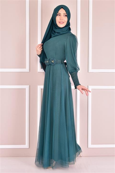 ModaMerve Kadın Simli Abiye Zümrüt Liy2110