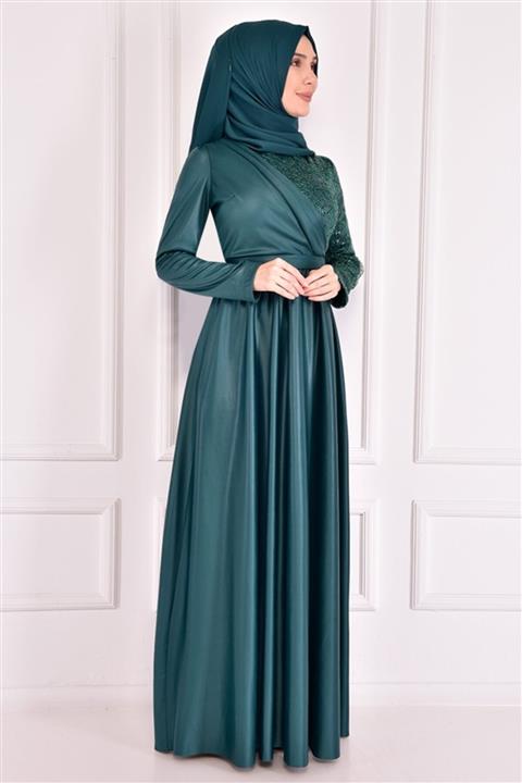ModaMerve Pul Detay Abiye Zümrüt Asm12391