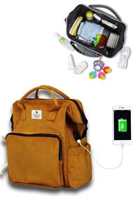 My Valice Smart Bag Usb'li Kadife Anne Bebek Bakım ve Sırt Çantası 1402 Hardal MV1693