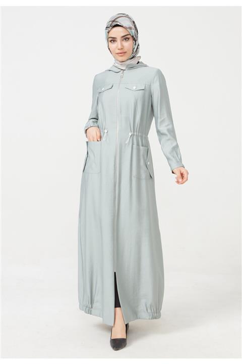 Setrms Kadın Mint Kapüşonlu Bağcıklı Pardesü